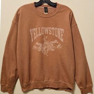 Sweet Claire Yellowstone Graphic Sweatshirt Brown Distressed Western S/M oversiz